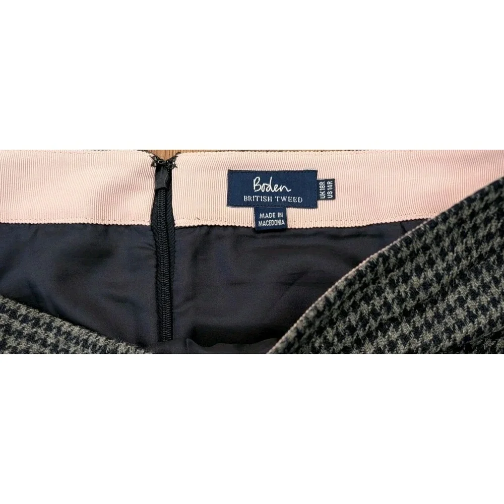 Boden‎ British Tweed Skirt Wool Grey Navy Houndstooth Size 14 Academia Classic